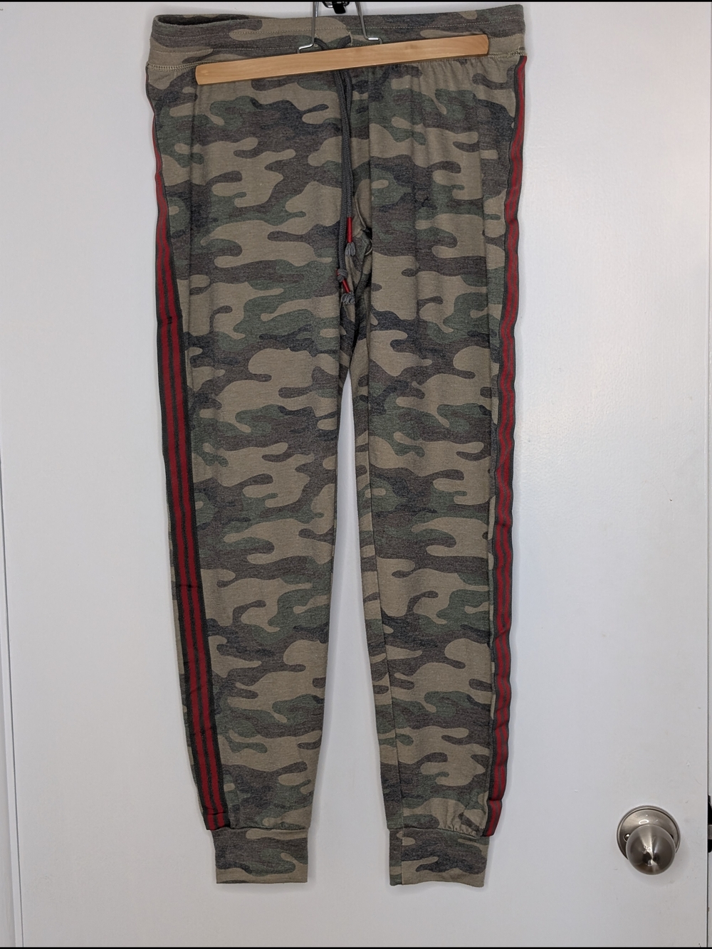 PJ Salvage Olive Camo Track Joggers with Red Side Stripes